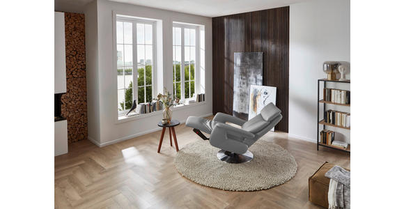 RELAXSESSEL in Leder Hellgrau - Edelstahlfarben/Hellgrau, Design, Leder/Metall (78/112/85cm) - Cantus