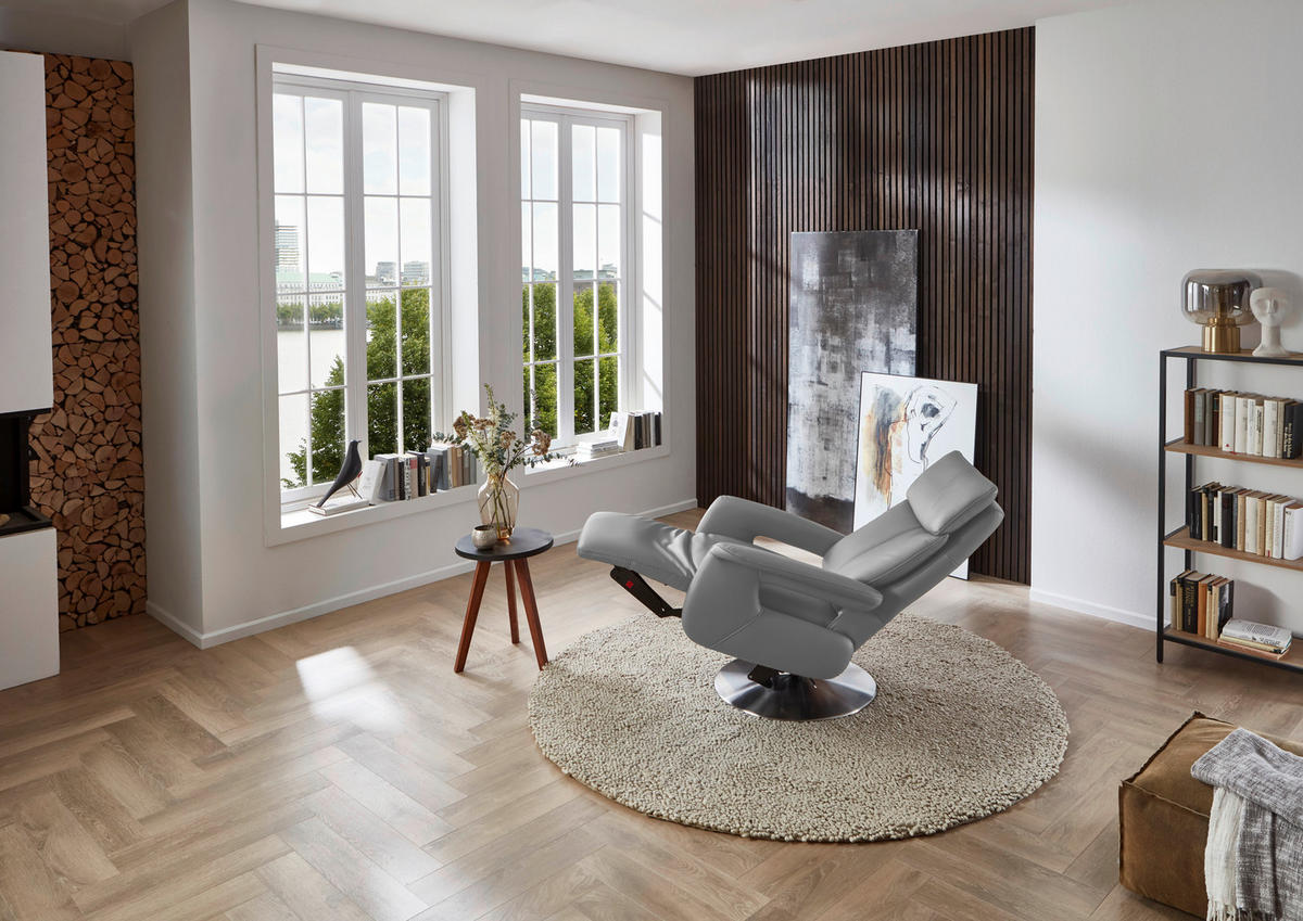 RELAXSESSEL in Leder Hellgrau  - Edelstahlfarben/Hellgrau, Design, Leder/Metall (78/112/85cm) - Cantus
