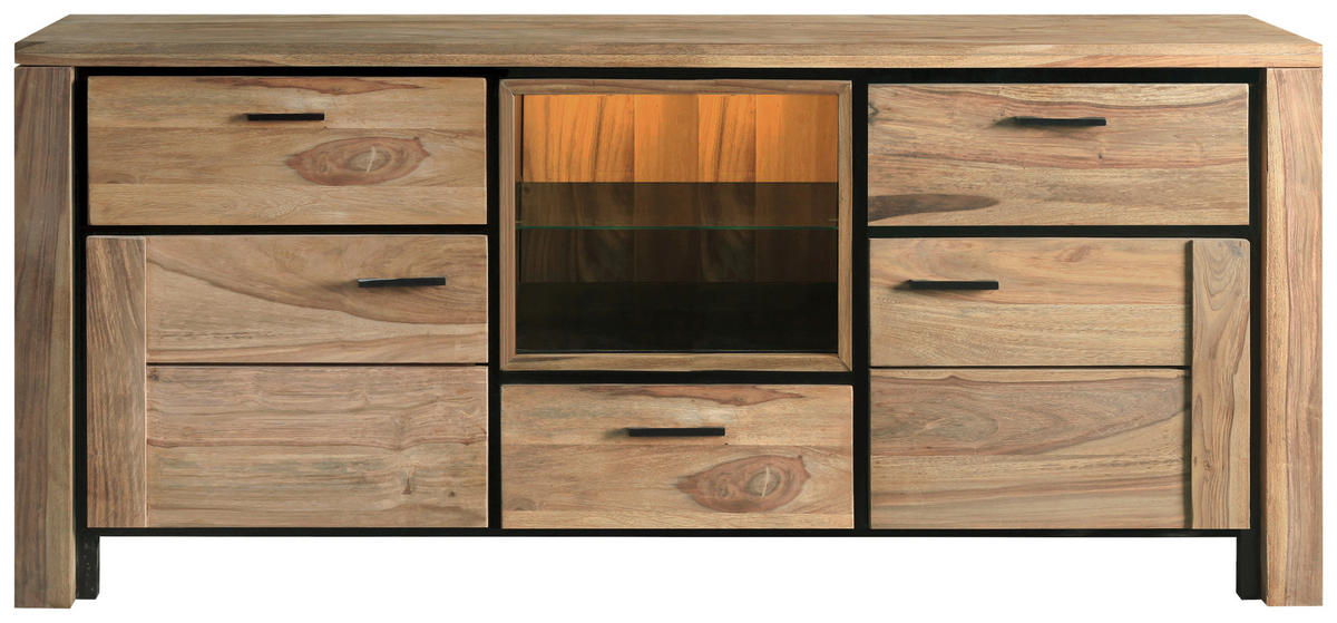 SIDEBOARD  in 175/75/40 cm  - Sheeshamfarben/Naturfarben, LIFESTYLE, Glas/Holz (175/75/40cm) - Livetastic