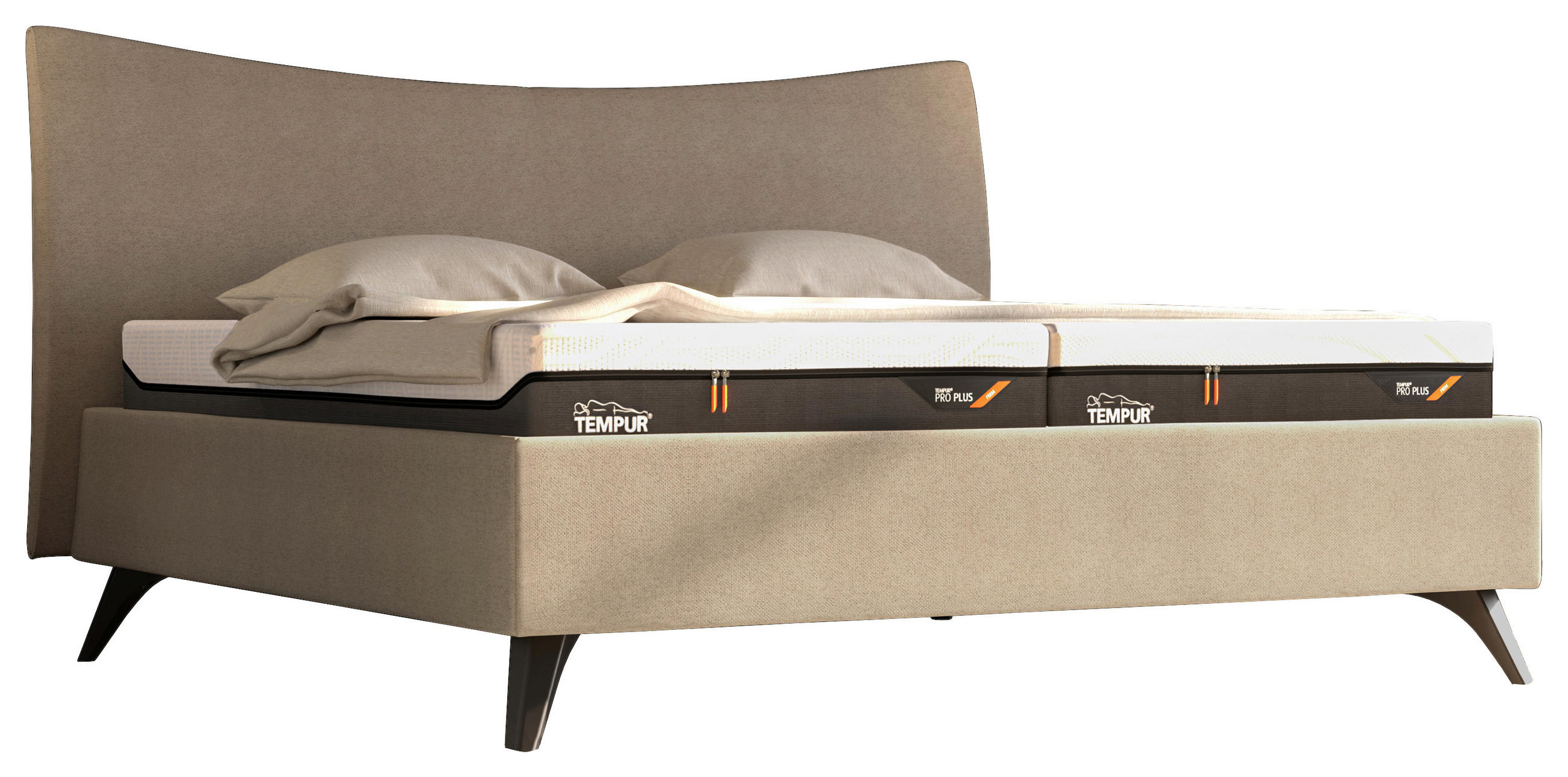 POLSTERBETT gepolstertes Kopfteil 180/200 cm  in Hellbraun  - Hellbraun/Schwarz, Design, Holz/Textil (180/200cm) - Tempur