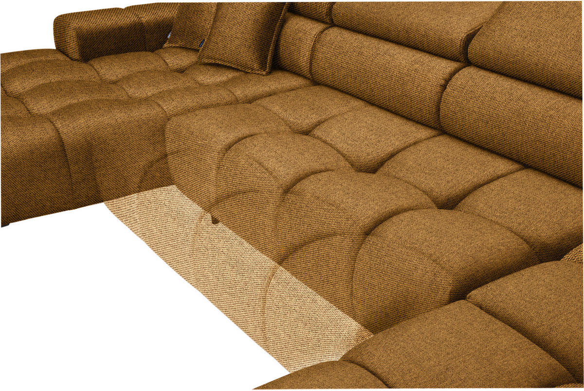 WOHNLANDSCHAFT in Webstoff Currygelb  - Currygelb/Schwarz, Design, Textil/Metall (177/385/216cm) - Welnova