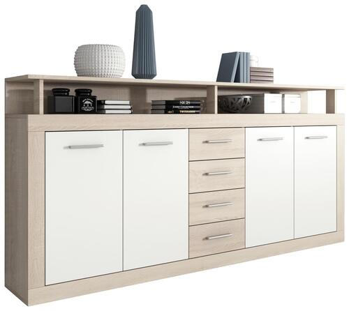 COMODĂ CU UȘI 190/95/32 cm  - stejar Sonoma/alb, Basics, plastic/material pe bază de lemn (190/95/32cm) - MID.YOU