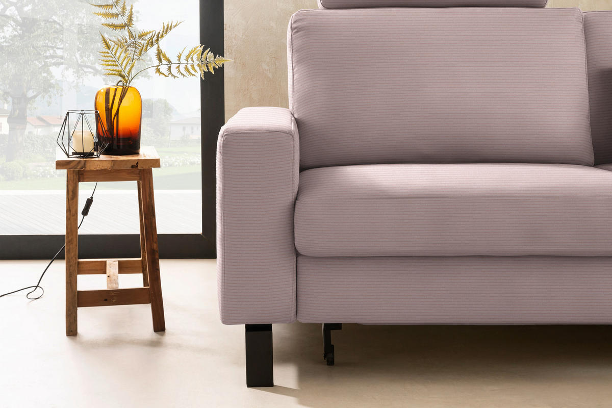 ECKSOFA  in Cord Rosa Rücken echt, Sitztiefenverstellung  298/185 cm  - Schwarz/Rosa, Design, Textil/Metall (298/185cm) - Pure Home Lifestyle