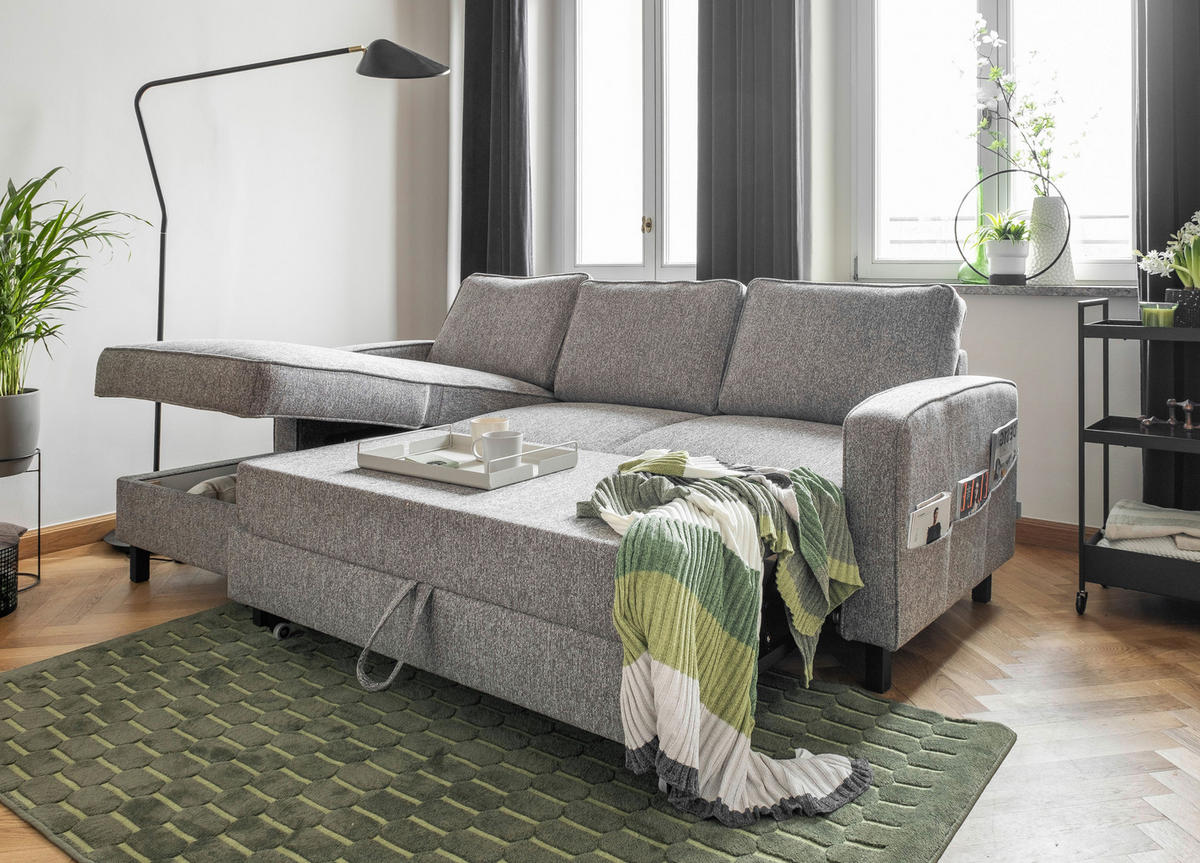 ECKSOFA in Struktur Grau  - Schwarz/Grau, Holz/Textil (148/228cm) - MID.YOU