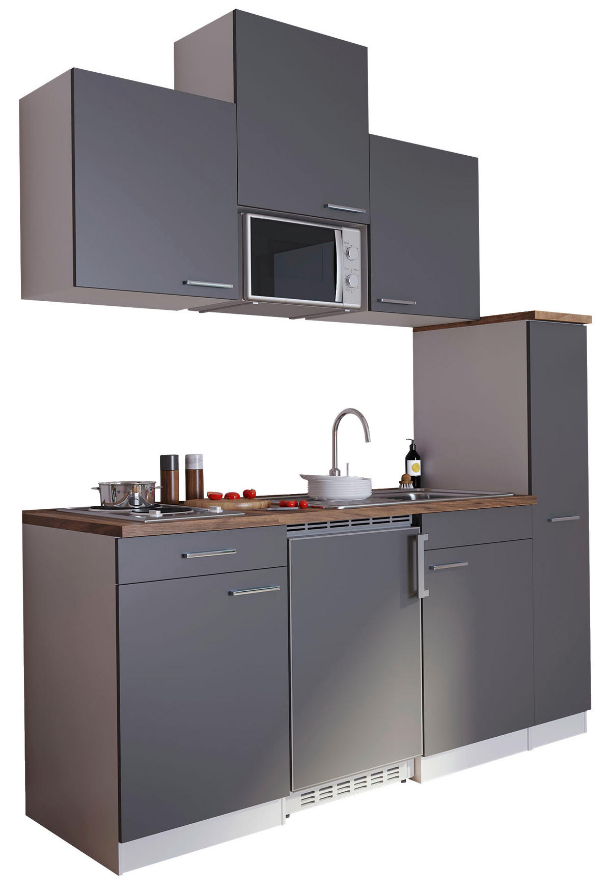KÜCHENBLOCK 180 cm   in Grau  - Weiss/Nussbaumfarben, Basics, Holzwerkstoff/Kunststoff (180cm) - Respekta