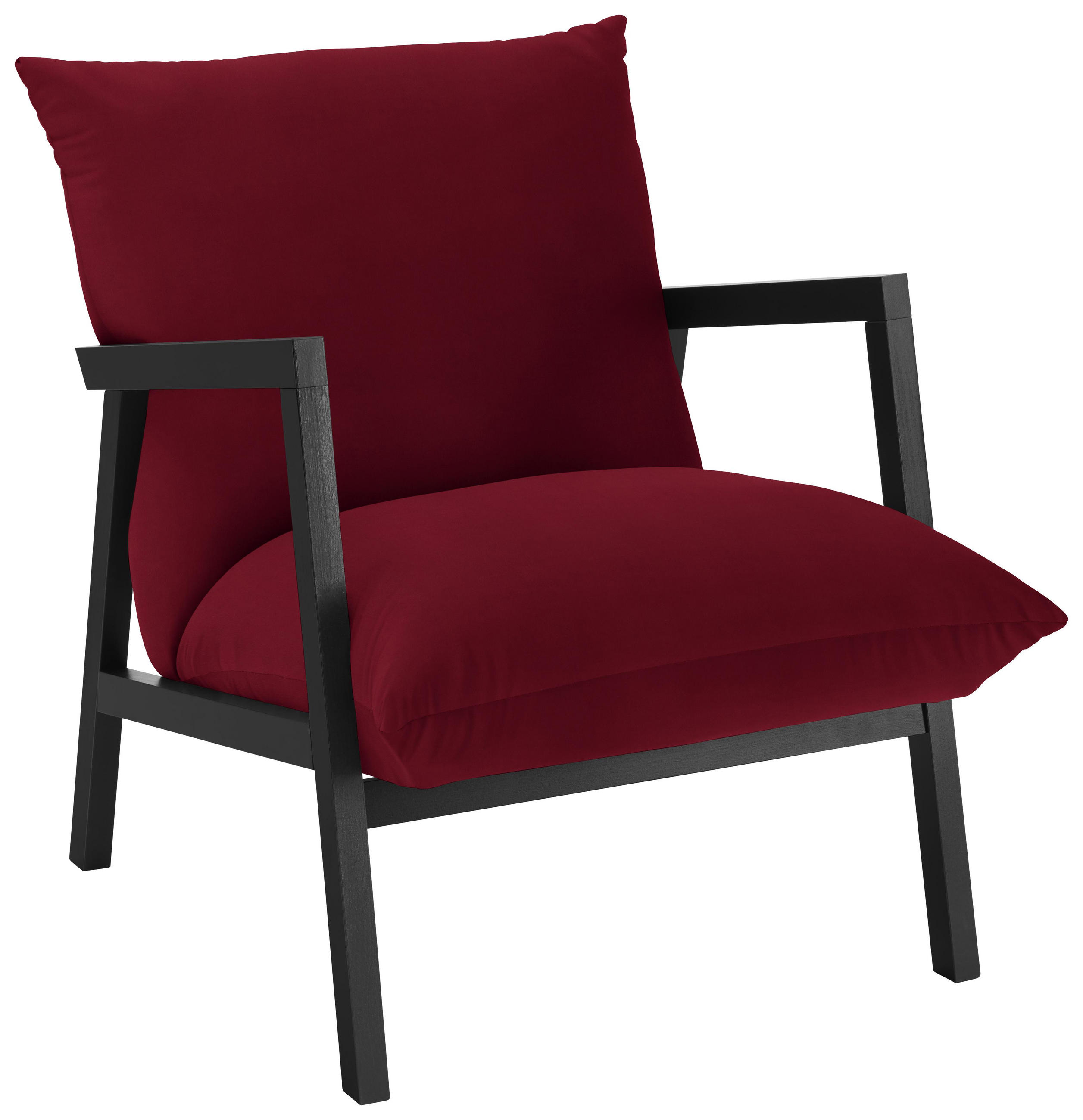 Sessel in Holz, Textil Rot, Wengefarben