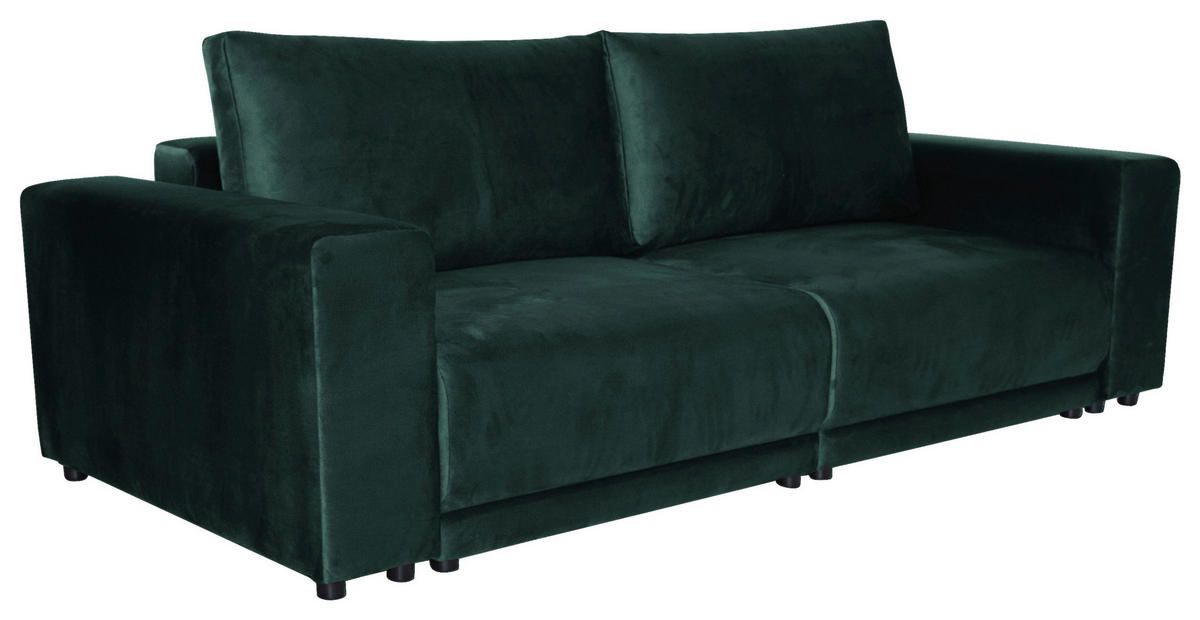 BIGSOFA in Velours Grün  - Schwarz/Grün, Design, Kunststoff/Textil (256/88/120cm) - home24