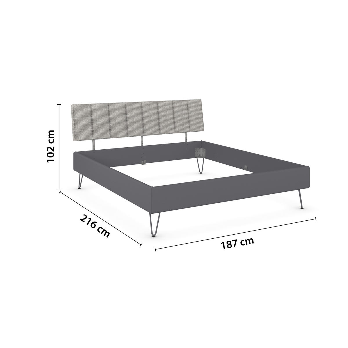 BETT 180/200 cm,  in Grau,  - Grau, Design, Textil/Metall (180/200cm) - Carryhome