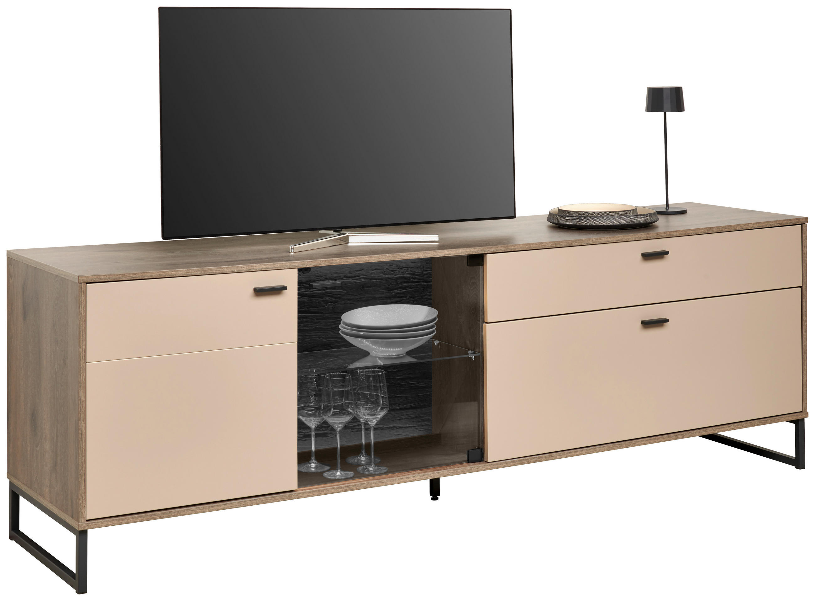 Hom`in Tv-Element Eiche, Hellgrau 204x68x50 cm
