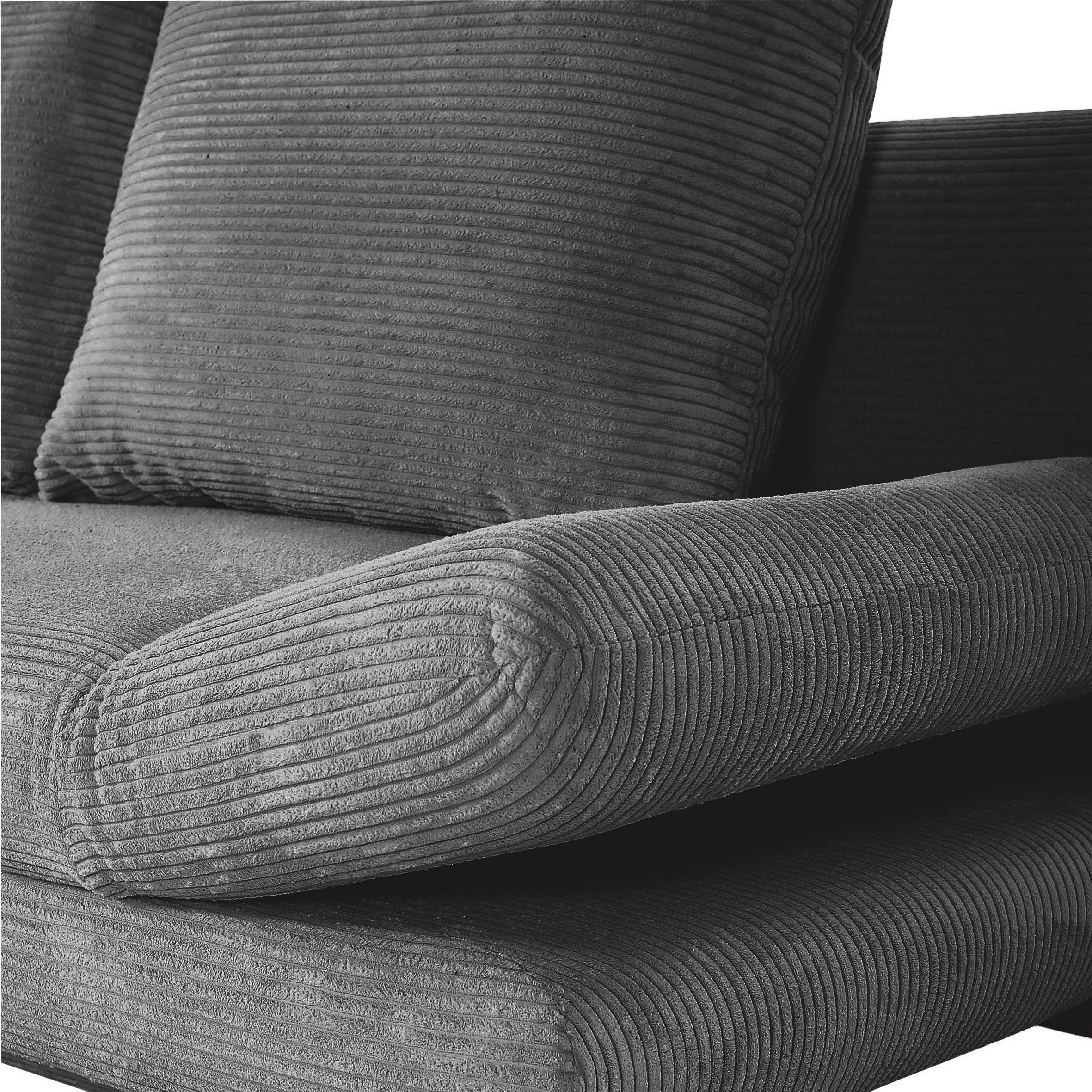 SCHLAFSOFA in Cord Dunkelgrau  - Dunkelgrau/Schwarz, Konventionell, Textil/Metall (200/78/95cm) - home24