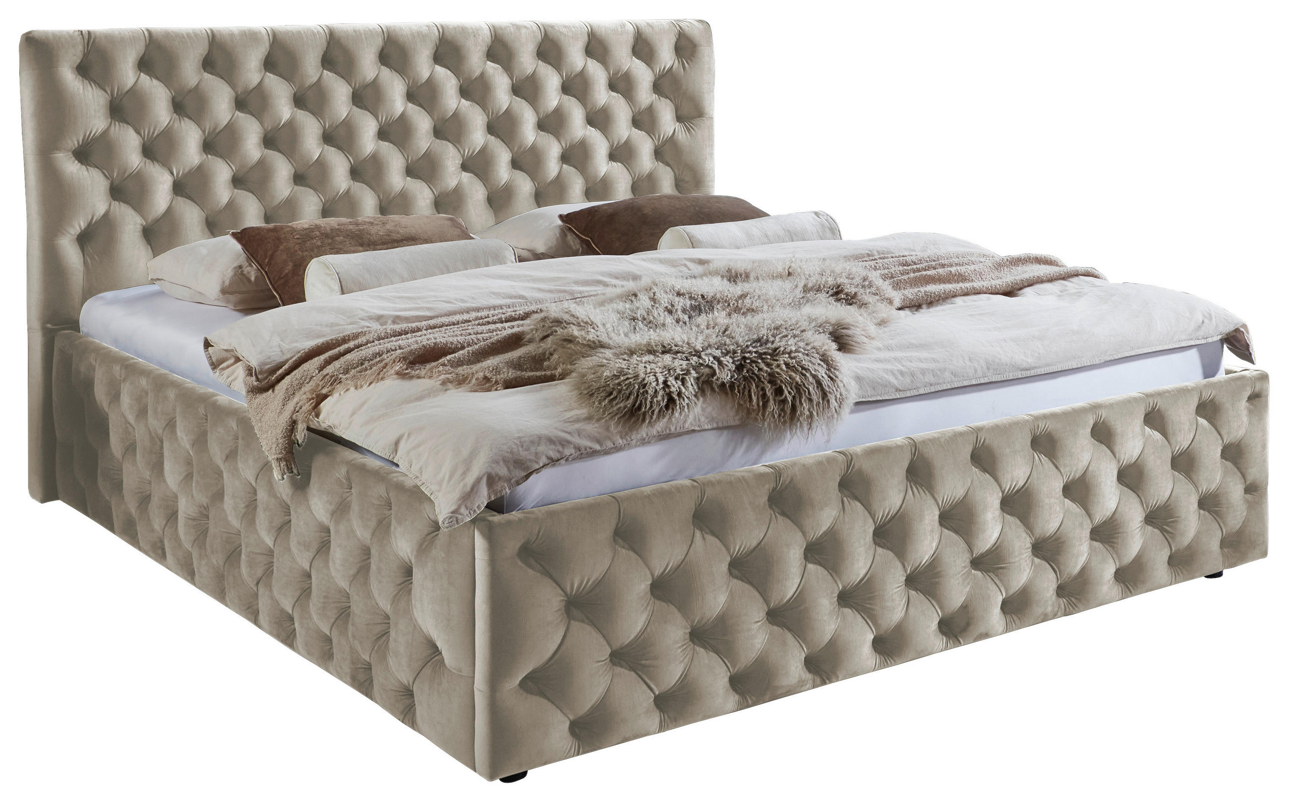 POLSTERBETT 180/200 cm,  in Beige, gepolstertes Kopfteil,  - Beige/Schwarz, KONVENTIONELL, Kunststoff/Textil (180/200cm) - home24