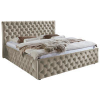 POLSTERBETT 180/200 cm,  in Beige, gepolstertes Kopfteil,  - Beige/Schwarz, KONVENTIONELL, Kunststoff/Textil (180/200cm) - home24
