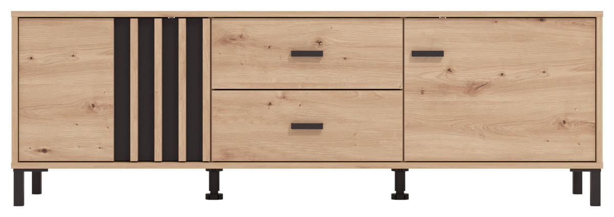 KOMODA POD TELEVIZI, černá, dub artisan, 157/52/40 cm - černá/dub artisan, Basics, kompozitní dřevo/plast (157/52/40cm) - Hom`in