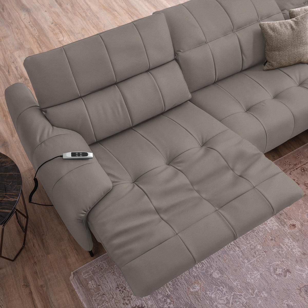 ECKSOFA  in Echtleder Greige  313/165 cm  - Greige/Schwarz, Design, Leder/Metall (313/165cm) - Belluti