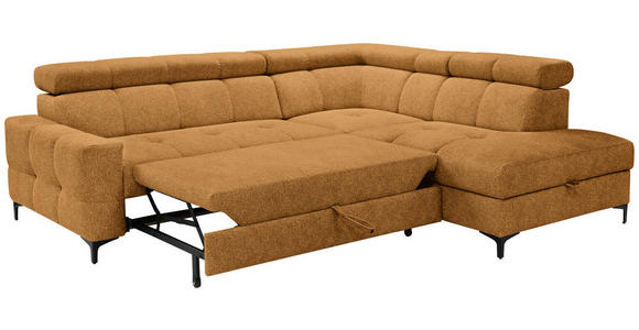 ECKSOFA in Struktur Dunkelgelb  - Dunkelgelb/Schwarz, MODERN, Textil/Metall (254/212cm) - Carryhome