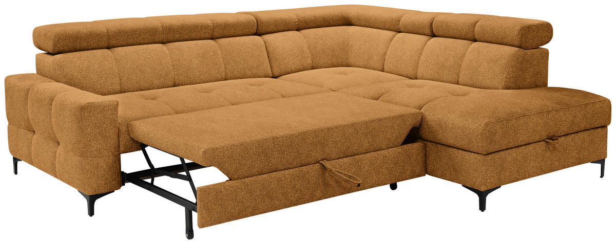 ECKSOFA in Struktur Dunkelgelb  - Dunkelgelb/Schwarz, Modern, Textil/Metall (254/212cm) - Carryhome