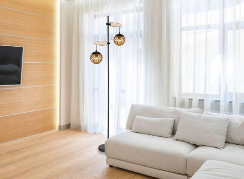 GOLVLAMPA Maxi 51/25/168 cm    - bärnstensfärgad/svart, Design, metall/trä (51/25/168cm) - Globo