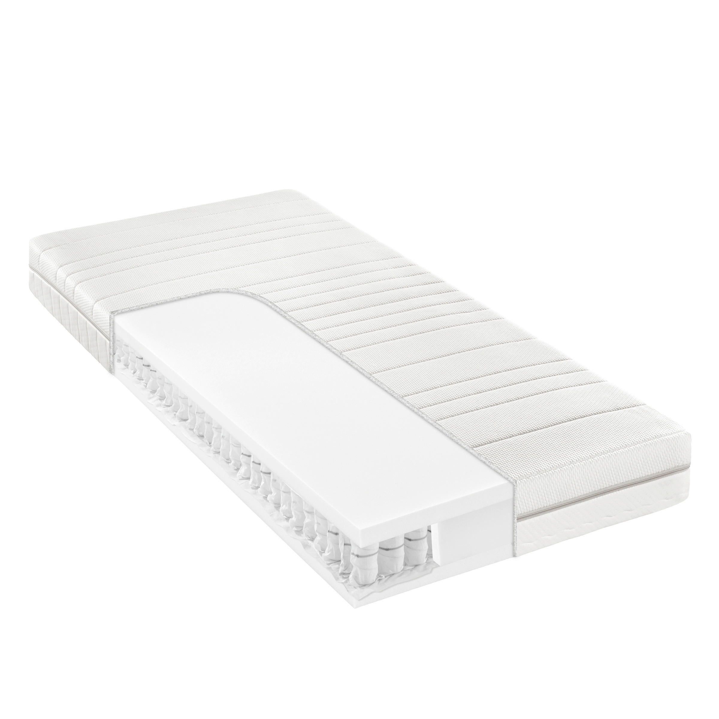 TASCHENFEDERKERNMATRATZE 80/200 cm, Höhe ca.: 18 cm, H2 = mittel, 7-Zonen - Weiß, Basics, Textil (80/200cm) - Sleeptex