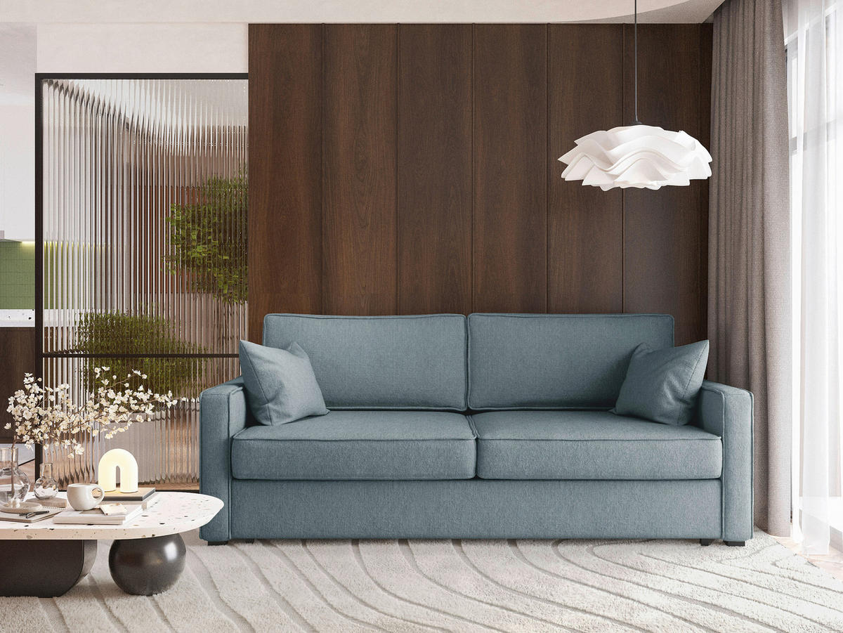 SCHLAFSOFA in Textil Blaugrau  - Blaugrau/Schwarz, Design, Holz/Textil (242/75/110cm) - home24