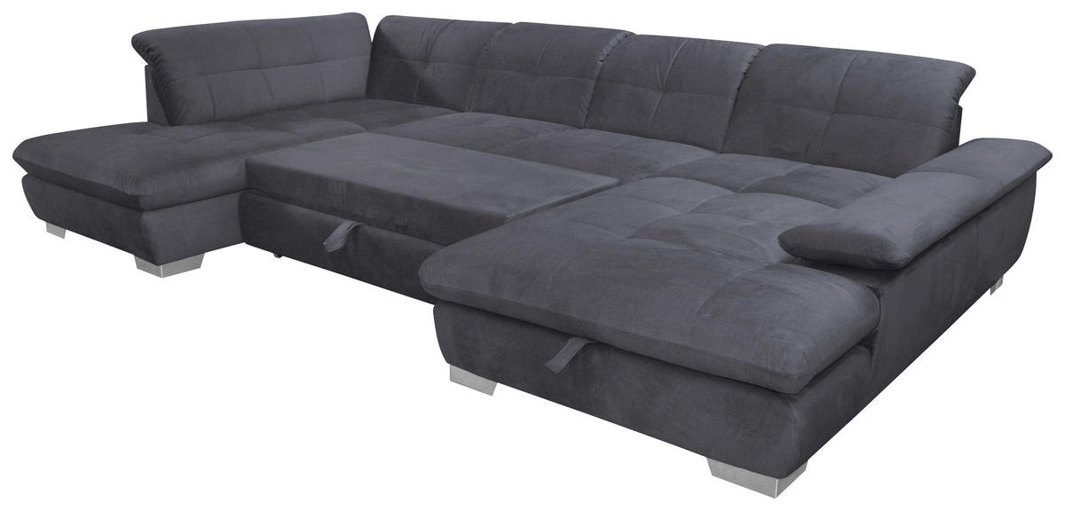 SEDEŽNA GARNITURA, velur temno siva  - barve kroma/temno siva, Design, tekstil (343cm) - Xora