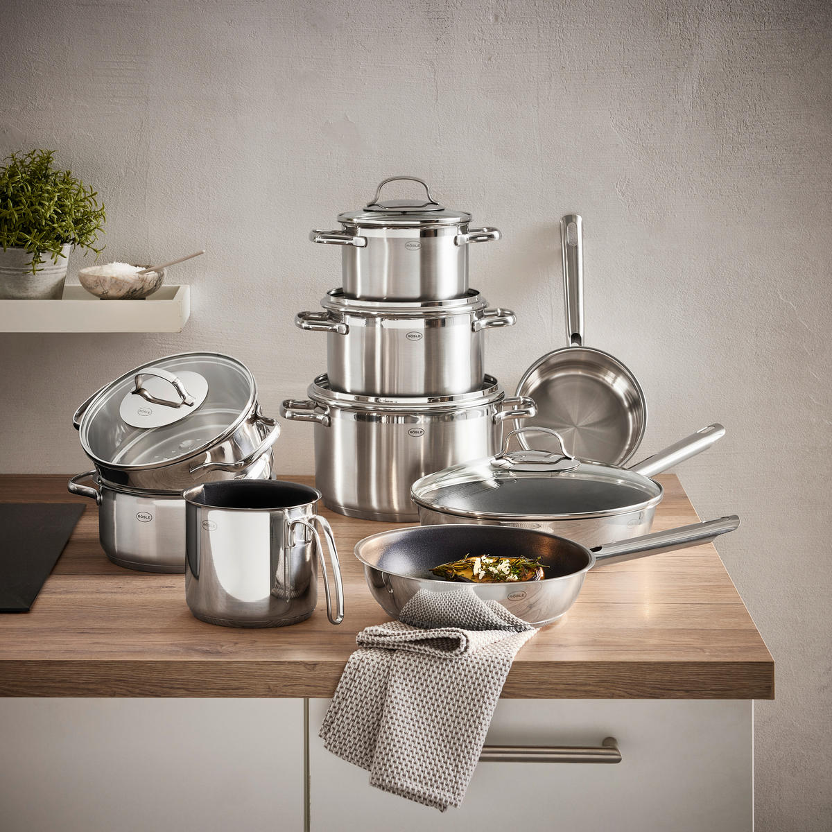 KOCHTOPFSET Elegance 10-teilig  - Edelstahlfarben, Design, Glas/Metall - Rösle