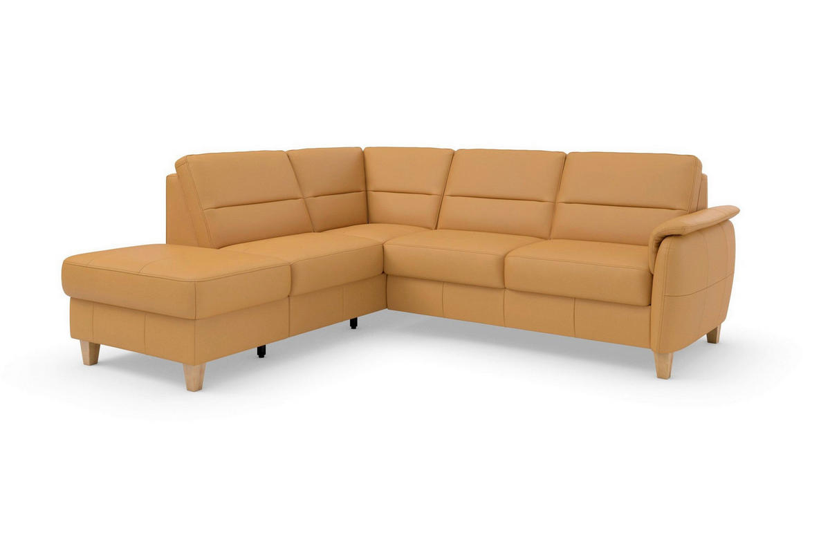 ROHOVÁ SEDAČKA, koža, kari žltá - farba duba/kari žltá, Basics, koža/drevo (212/236cm) - Sit & More