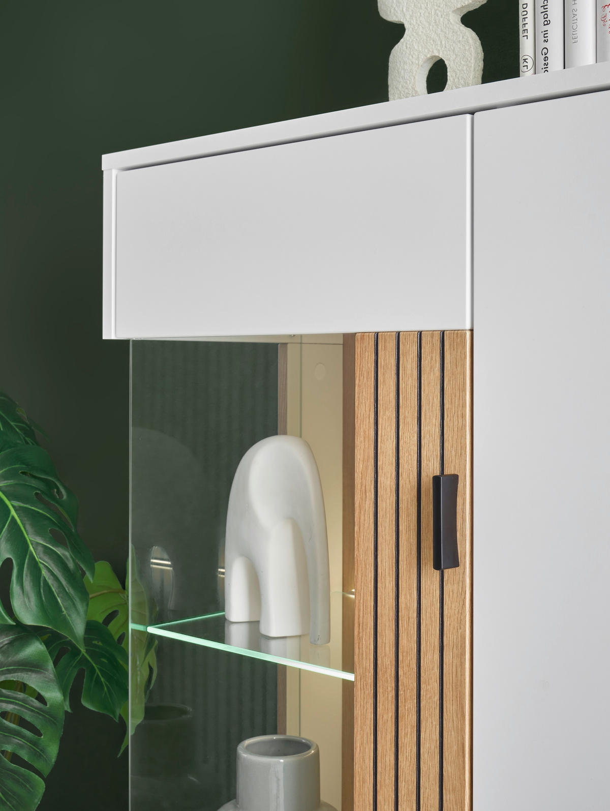VITRINE in Eichefarben, Weiß  - Eichefarben/Schwarz, Design, Glas/Holzwerkstoff (75cm) - MID.YOU