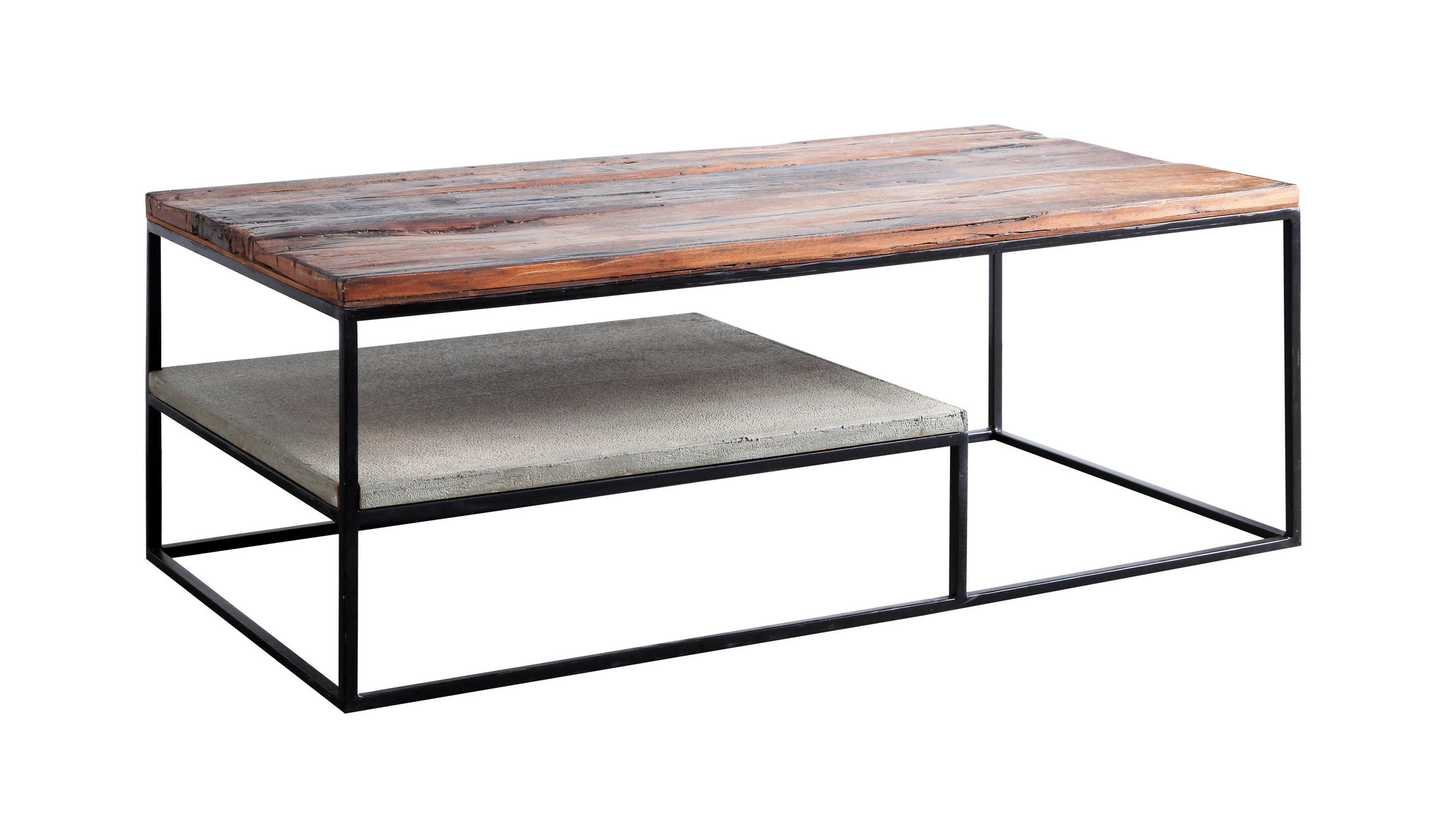 COUCHTISCH Akazie, Recyclingholz massiv 120/60/45 cm rechteckig Grau, Hellbraun  - Hellbraun/Schwarz, Design, Holz/Stein (120/60/45cm) - Carryhome