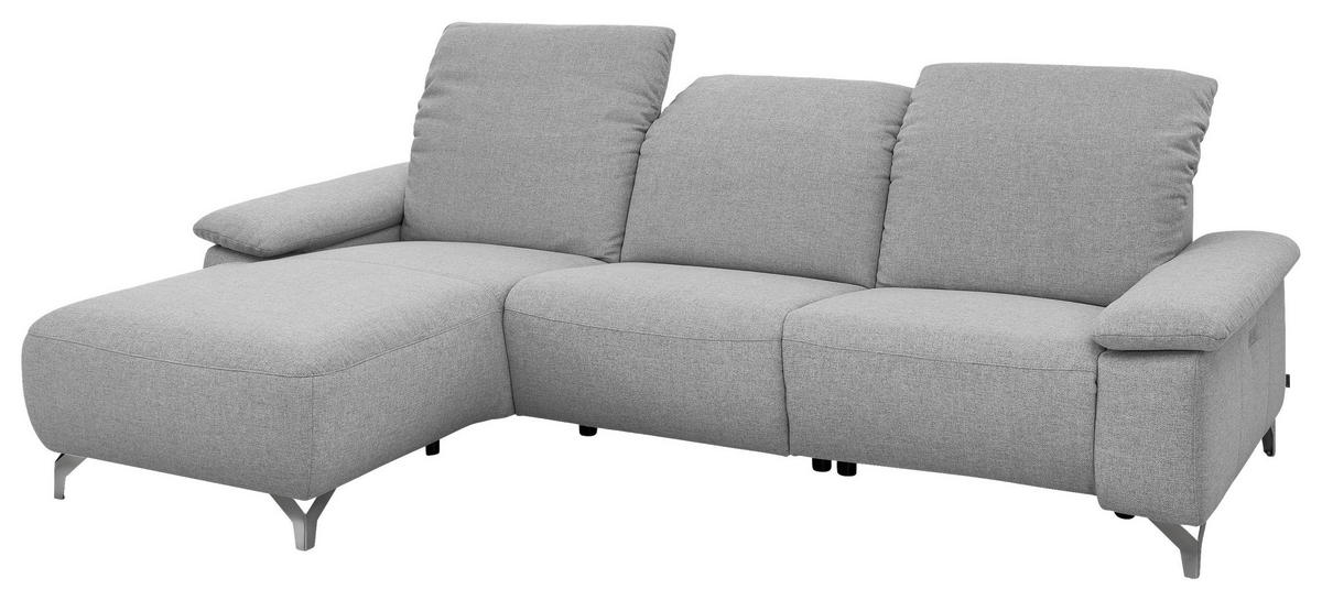 ECKSOFA Hellgrau Flachgewebe Rücken echt  - Chromfarben/Hellgrau, Design, Textil/Metall (180/280cm) - Musterring