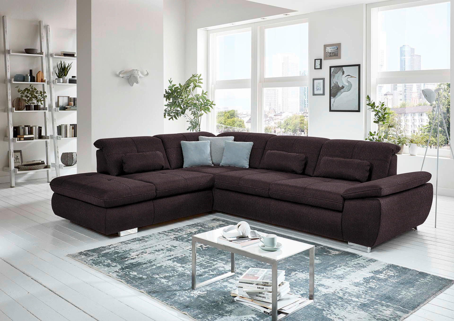 ECKSOFA in Mikrofaser Dunkelbraun  - Dunkelbraun/Silberfarben, Design, Textil/Metall (260/320cm) - Beldomo Speed