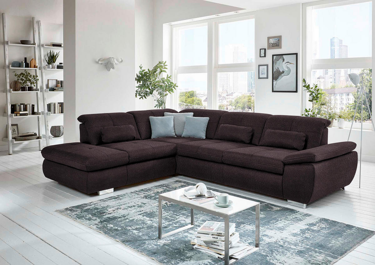ECKSOFA in Mikrofaser Dunkelbraun  260/318 cm  - Dunkelbraun/Silberfarben, Design, Textil/Metall (260/318cm) - Beldomo Speed