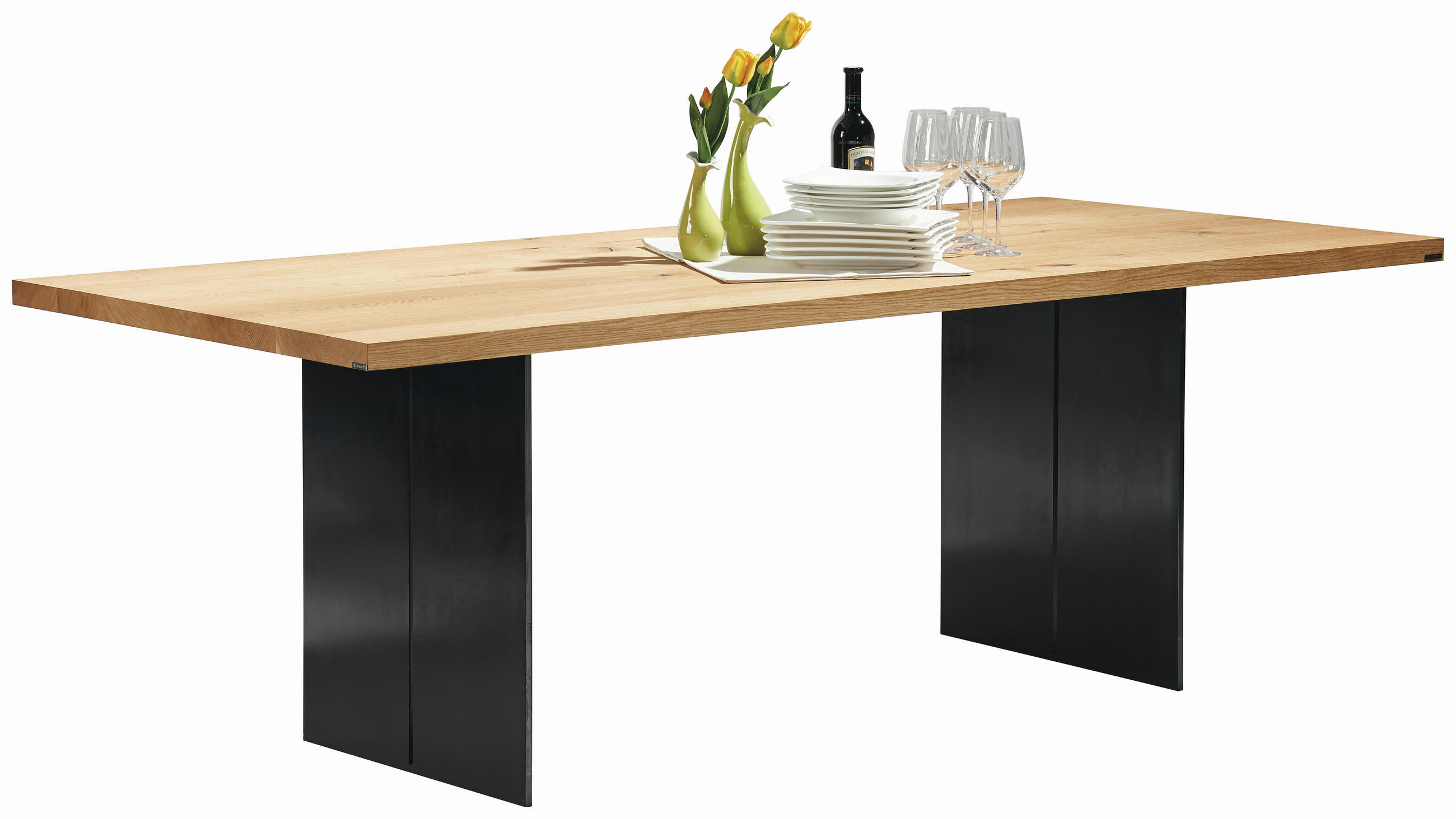 ESSTISCH Asteiche massiv rechteckig Silberfarben, Eichefarben  - Eichefarben/Silberfarben, Design, Holz/Metall (220/100/77cm) - Musterring