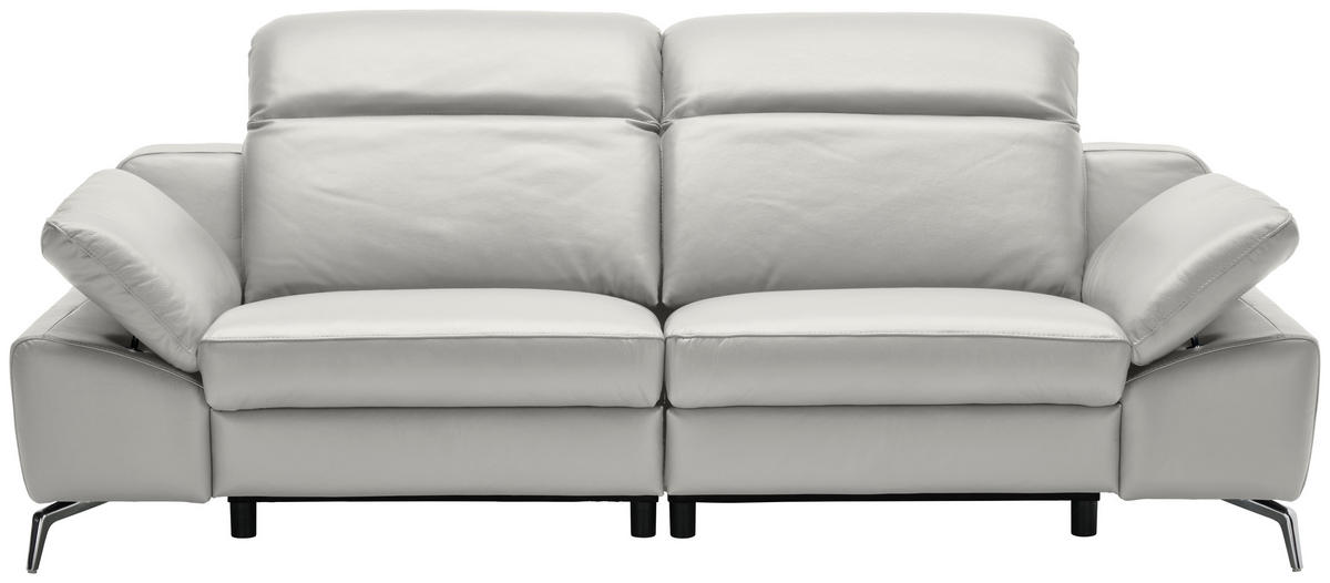3-SITZER-SOFA Echtleder Greige  - Chromfarben/Greige, Design, Leder/Kunststoff (234/83-99/110cm) - Celina Home