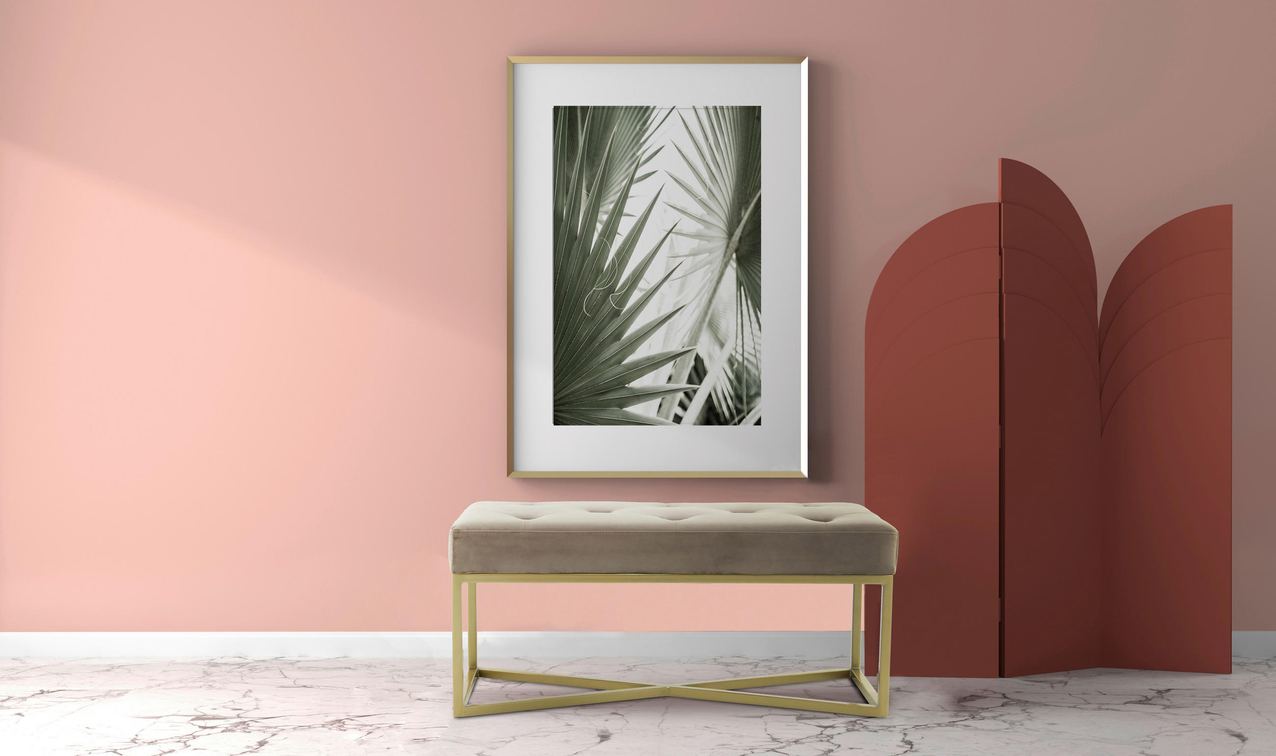 SITZBANK 40/40/90 cm Samt Taupe, Goldfarben Sperrholz  - Taupe/Goldfarben, Design, Textil/Metall (40/40/90cm) - Kayoom