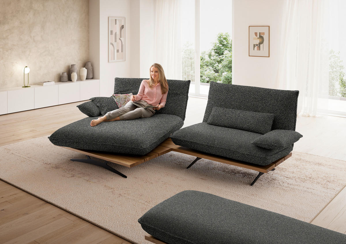 ECKSOFA Chenille, Flachgewebe Wildeiche, Blaugrau  - Wildeiche/Blaugrau, Design, Holz/Textil (161/284cm) - Koinor