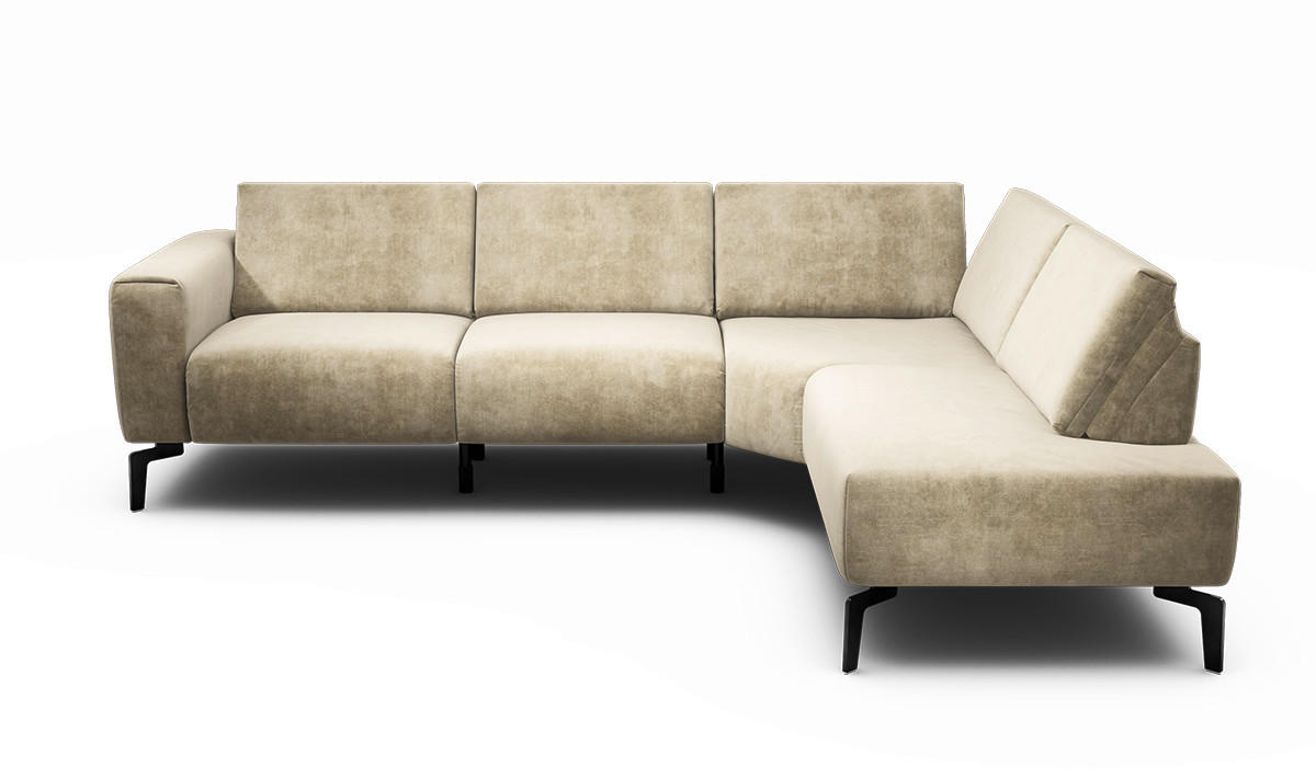 ECKSOFA Cosy Naturfarben Samt  - Schwarz/Naturfarben, Design, Textil/Metall (256/193cm) - SENSOO