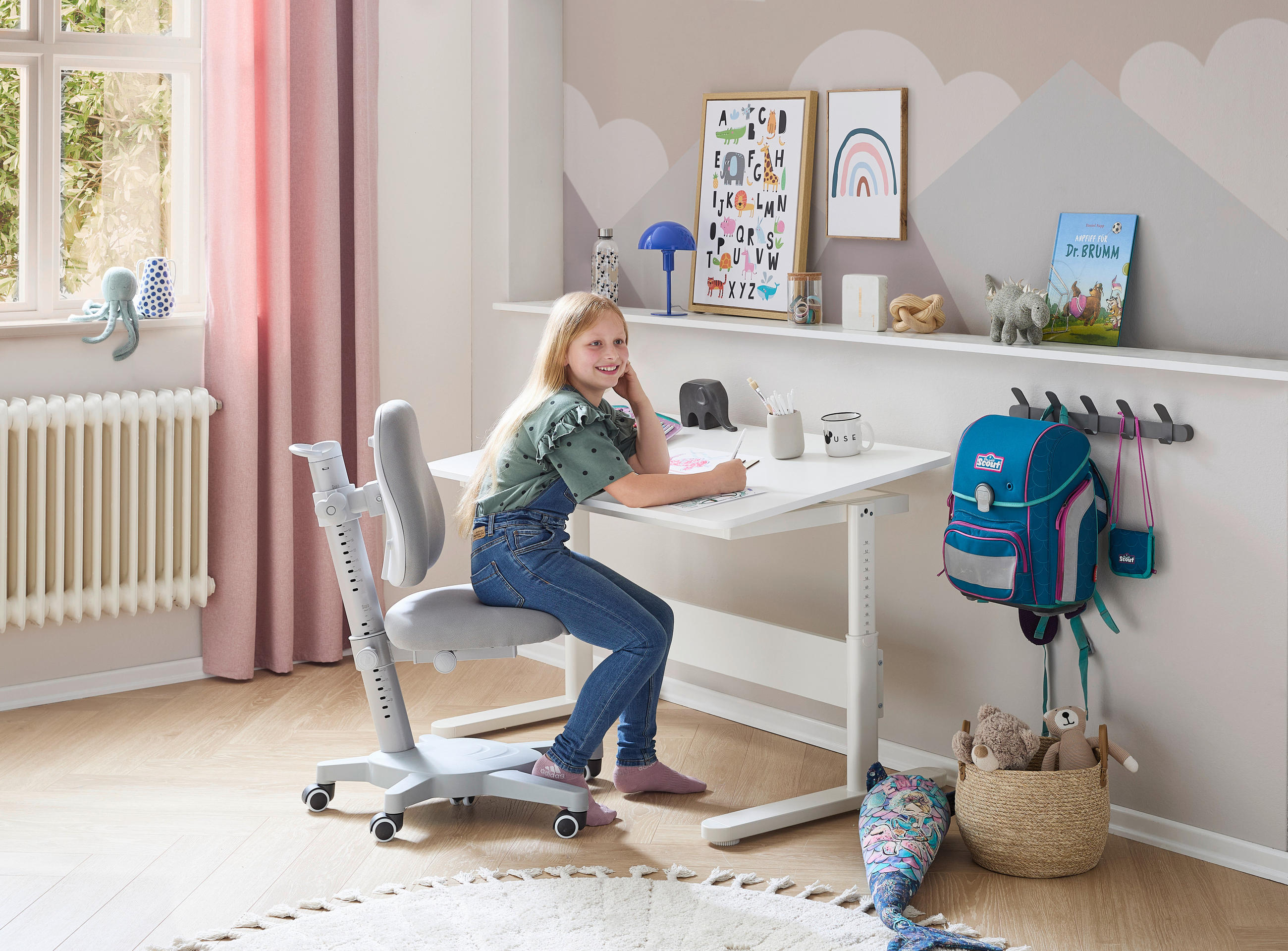OTOČNÁ ŽIDLE PRO MLÁDEŽ, 	jemný žerzej, šedá - šedá, Konvenční, kov/textil (46/90/69cm) - Flexa