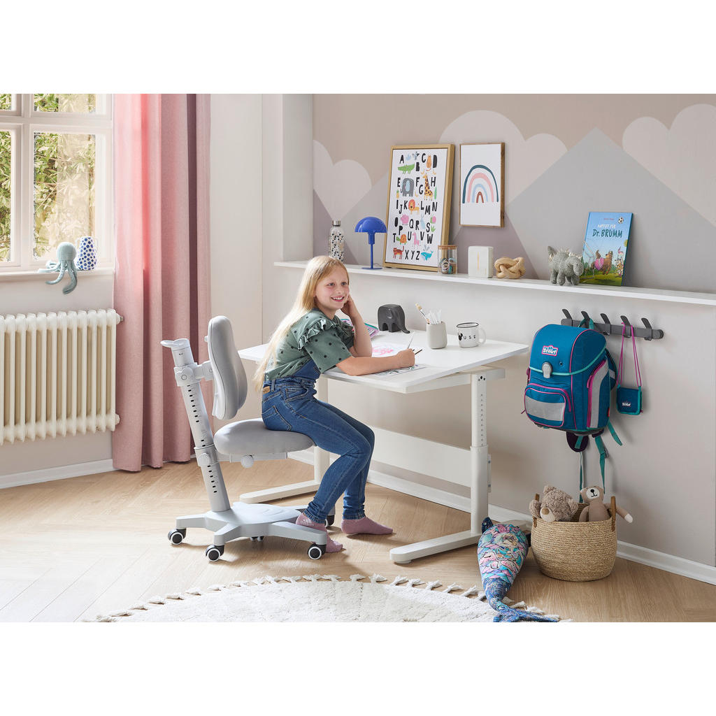 Thumbnail - Flexa Jugenddrehstuhl, Grau, Metall, Kunststoff, Textil, Drehkreuz, 46x90x69 cm, mit Griff, ergonomische Rückenlehne, Ar...