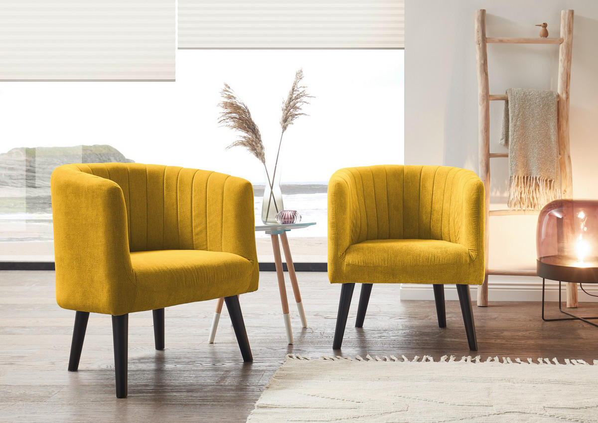 COCKTAILSESSEL Mikrovelours Gelb  - Gelb/Schwarz, Basics, Holz/Textil (61/82/58cm) - Livetastic