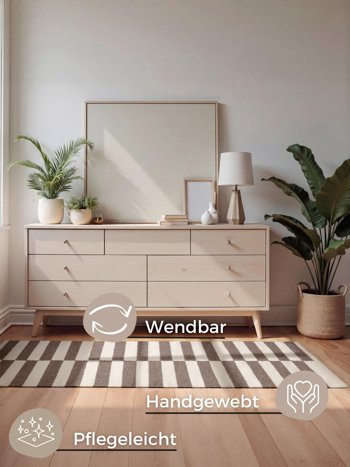 HANDWEBTEPPICH 80/150 cm Vika Weiß, Dunkelbraun rechteckig  - Dunkelbraun/Weiß, Basics, Textil (80/150cm) - Hanse Home
