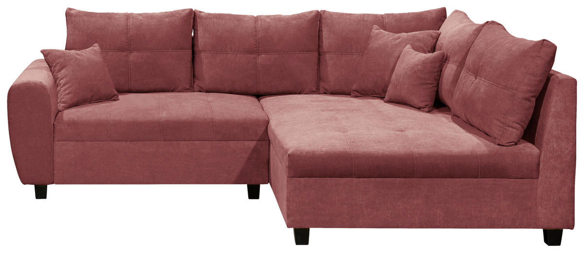 ECKSOFA inkl. Hocker in Mikrovelours Beere  - Beere/Schwarz, Basics, Holzwerkstoff/Kunststoff (248/176cm) - MID.YOU