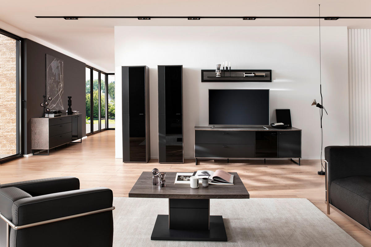 WOHNWAND  in Schwarz, Eichefarben  339/190/50 cm  - Eichefarben/Anthrazit, Design, Glas/Holz (339/190/50cm) - MID.YOU