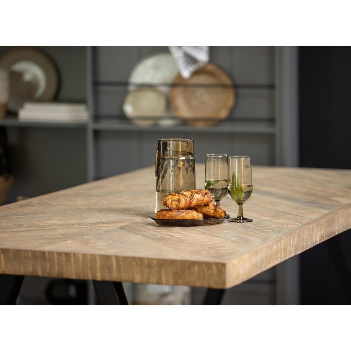 ESSTISCH Mangoholz massiv rechteckig Eichefarben  - Eichefarben/Schwarz, Design, Holz/Metall (200/90/75cm) - Livetastic