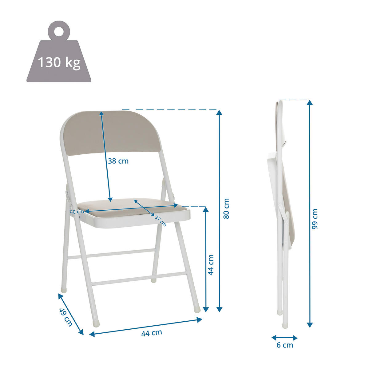 KLAPPSTUHL in Leder Grau  - Weiß/Grau, Basics, Leder/Metall (44/80/49cm) - MID.YOU