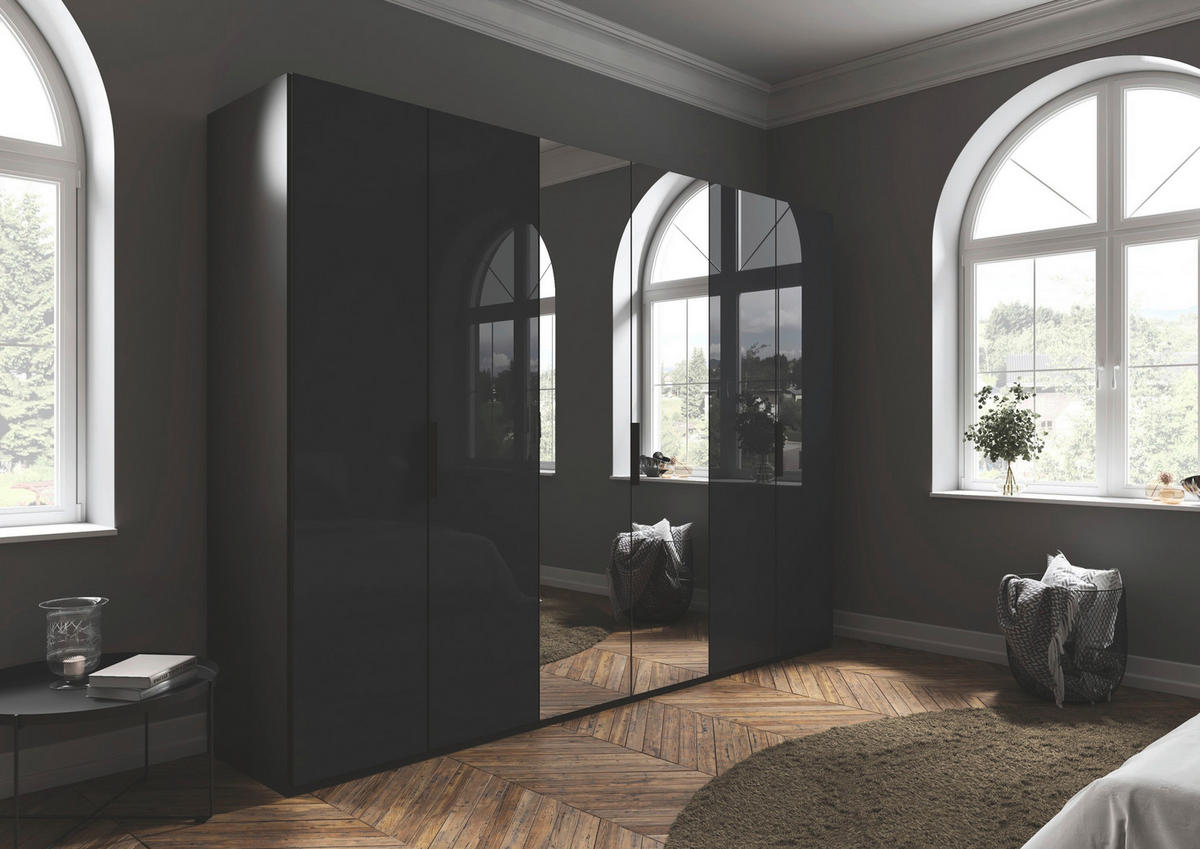 DREHTÜRENSCHRANK 301/235/61 cm,  in Graphitfarben, 6-türig  - Graphitfarben, Basics, Glas/Holzwerkstoff (301/235/61cm) - Novel