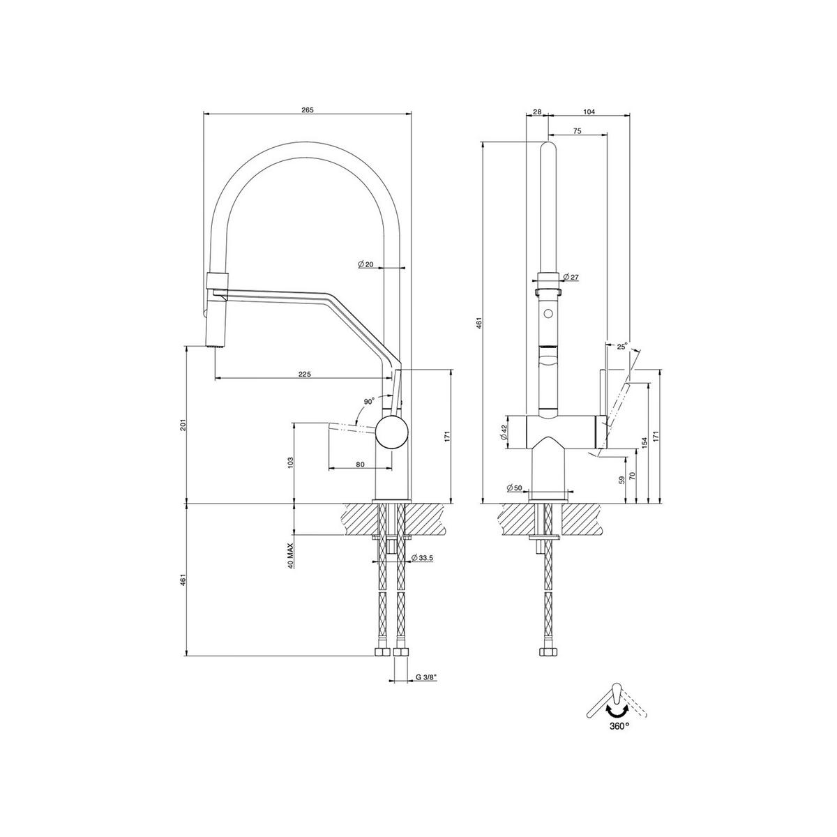 KÜCHENARMATUR - Schwarz, Basics, Metall (26,5/46,1/13,2cm) - HKT