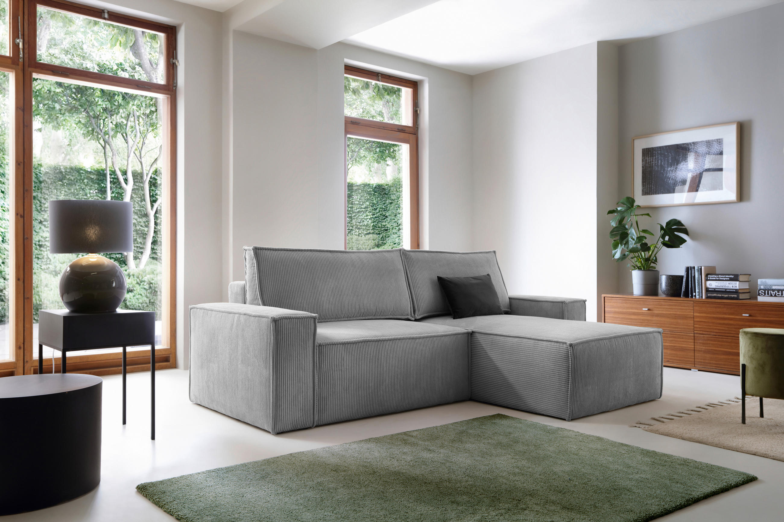 HÖRNBÄDDSOFFA i sammet ljusgrå  - ljusgrå/svart, Klassisk, trä/textil (251/170cm) - MID.YOU
