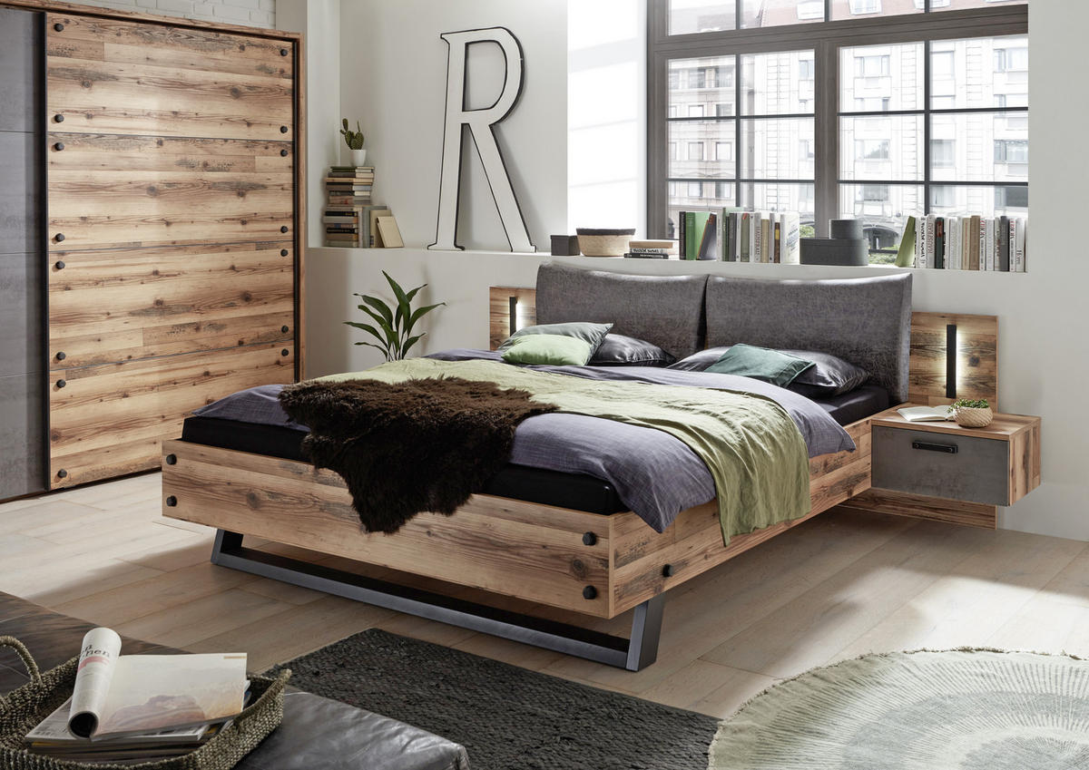 BETTANLAGE - Fichtefarben/Anthrazit, Design, Textil (180/200cm) - Livetastic