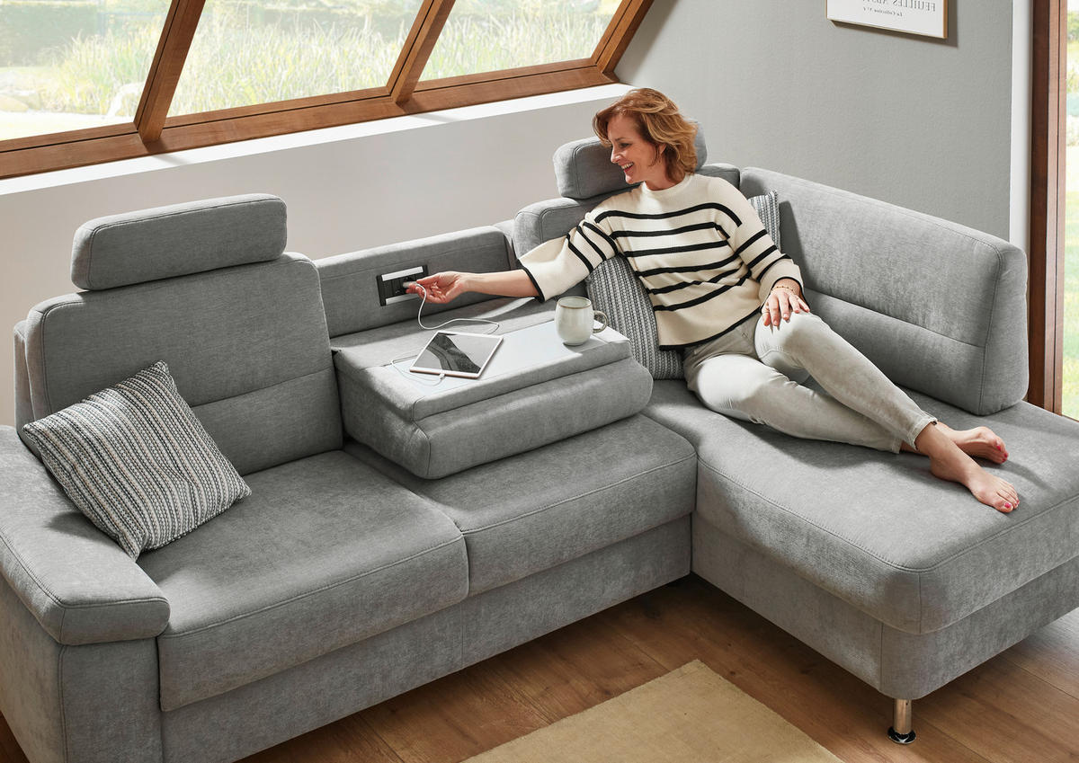 ECKSOFA  in Flachgewebe Grau  244/160 cm  - Alufarben/Grau, KONVENTIONELL, Textil/Metall (244/160cm) - Beldomo Comfort