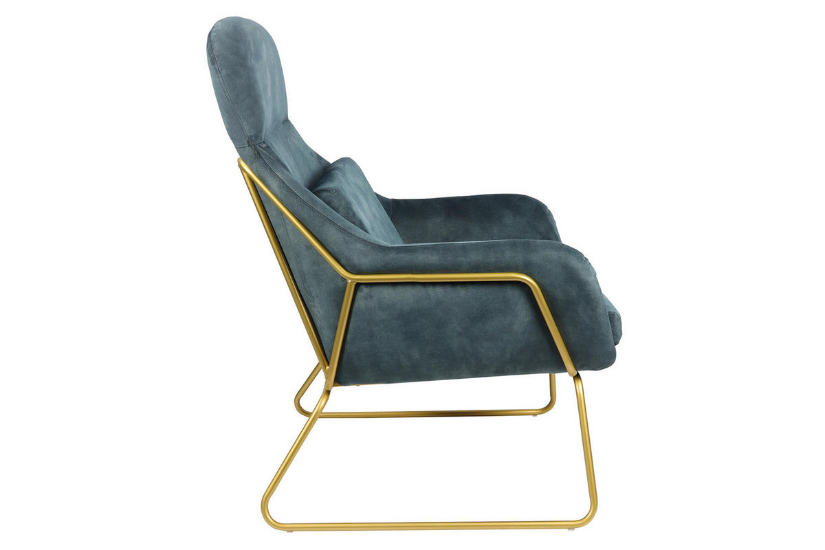 SESSEL in Samt, Velours Blau  - Blau/Messingfarben, MODERN, Textil/Metall (73/102/80cm) - Livetastic